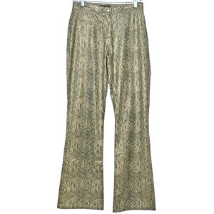 Vintage 90s Y2K Blues Jrs Sz 5/6 Vinyl PU Flare Pants Snakeskin Print Beige New
